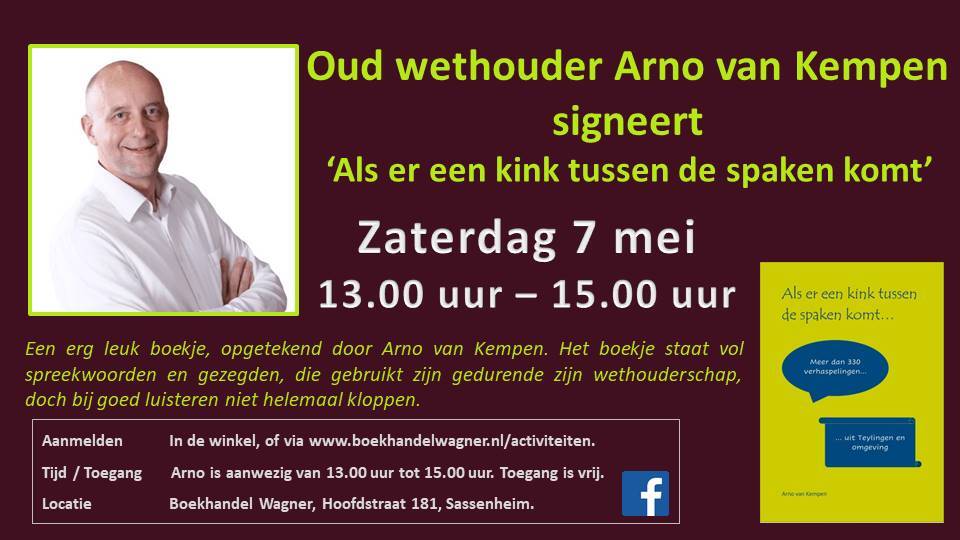 Uitnodiging: Signeersessie Arno van Kempen zaterdag 7 mei